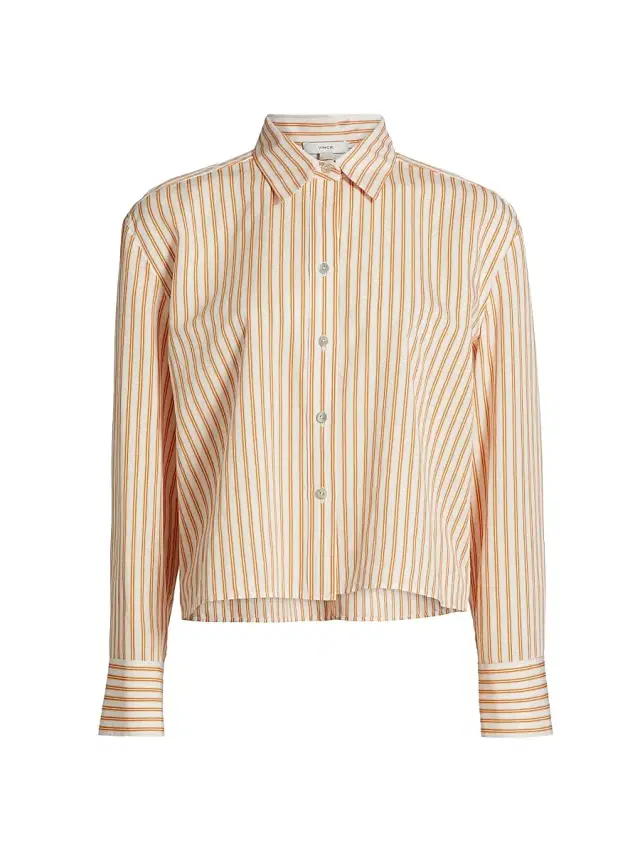 Vince Women's Till Stripe Cropped Shirt - Marigold Off White