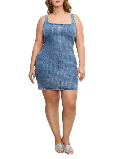 GOOD AMERICAN Women's Denim Rhinestone Shift Dress | Thumbnail 2