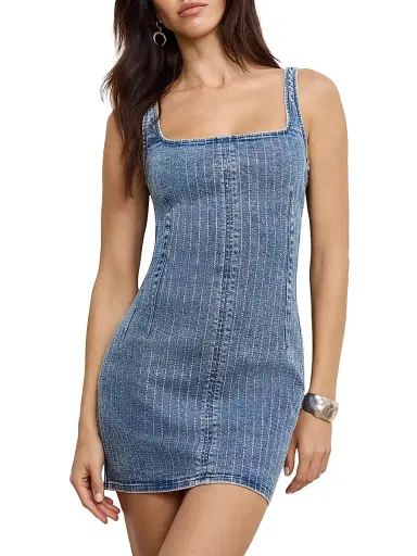 GOOD AMERICAN Women's Denim Rhinestone Shift Dress | Thumbnail 3