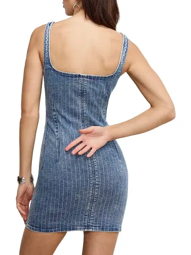 GOOD AMERICAN Women's Denim Rhinestone Shift Dress | Thumbnail 5