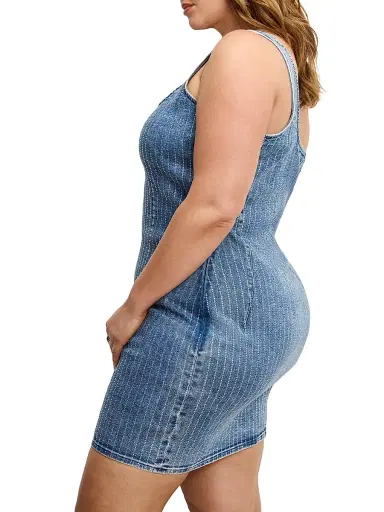 GOOD AMERICAN Women's Denim Rhinestone Shift Dress | Thumbnail 9