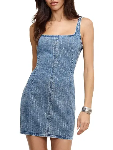 GOOD AMERICAN Women's Denim Rhinestone Shift Dress | Thumbnail 1