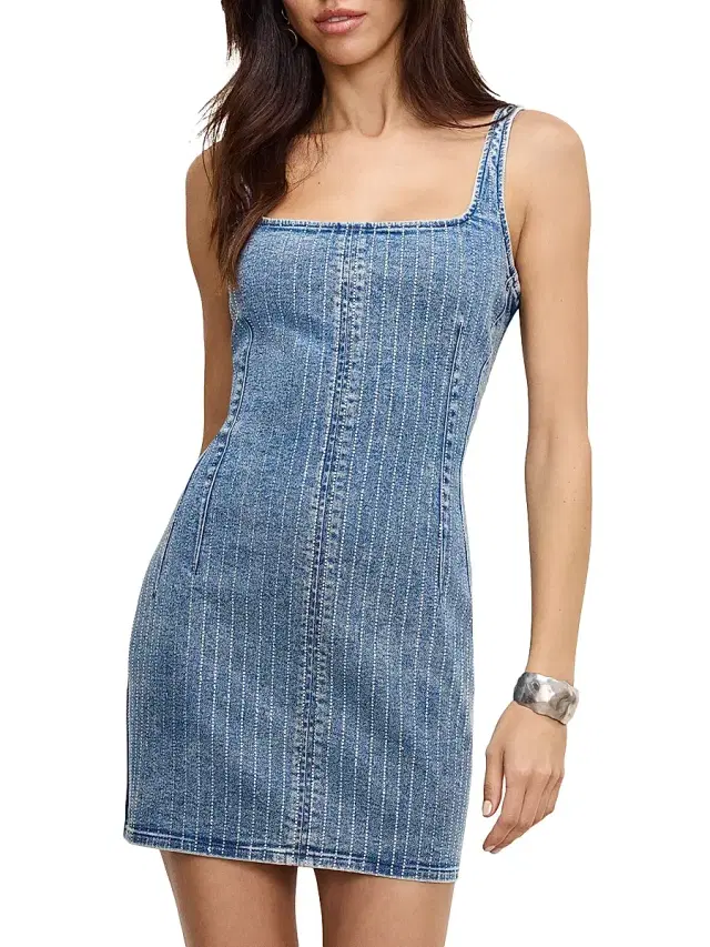 Good American Women's Denim Rhinestone Shift Dress - Indigo
