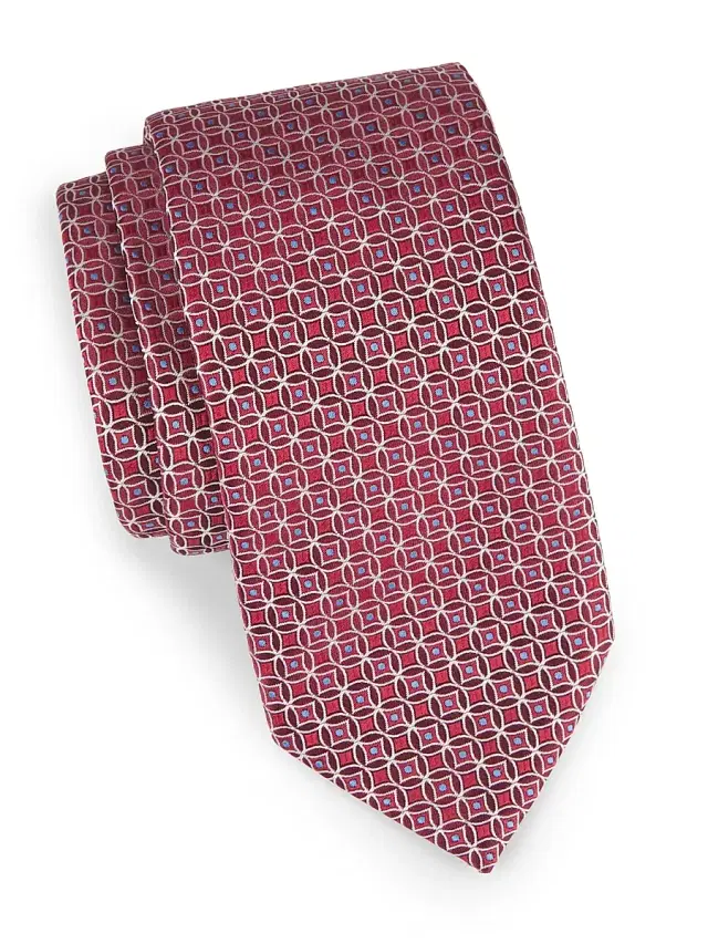 Men's Geometric Silk Tie - Red