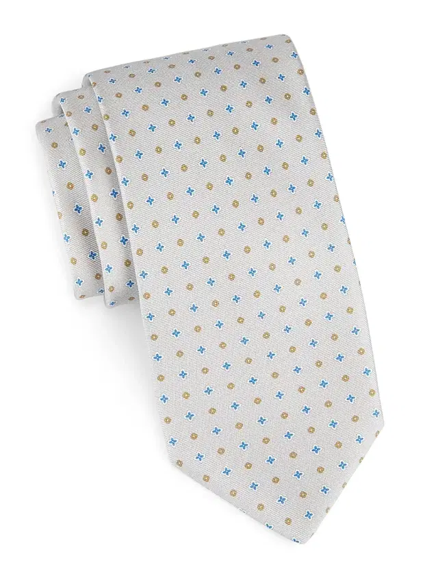 Men's Micro Floral Silk Tie - Beige