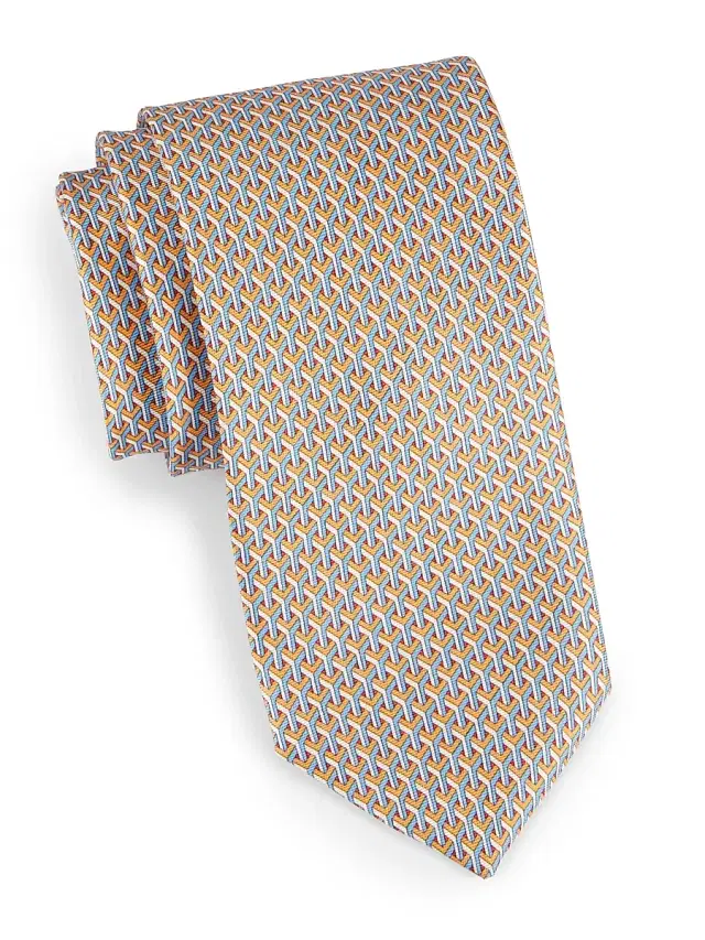 Men's Geometric Silk Tie - Orange