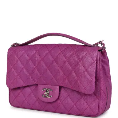 Chanel Pre-owned Chanel Medium Easy Carry Flap Bag Purple Python Silver Hardware | Thumbnail 3 Chanel Pre-owned Chanel Medium Easy Carry Flap Bag Purple Python Silver Hardware | Thumbnail 3