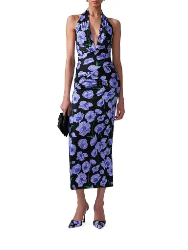 Carolina Herrera Women's Floral Gathered Halter Midi-Dress - Black Multi | Thumbnail 2 Carolina Herrera Women's Floral Gathered Halter Midi-Dress - Black Multi | Thumbnail 2