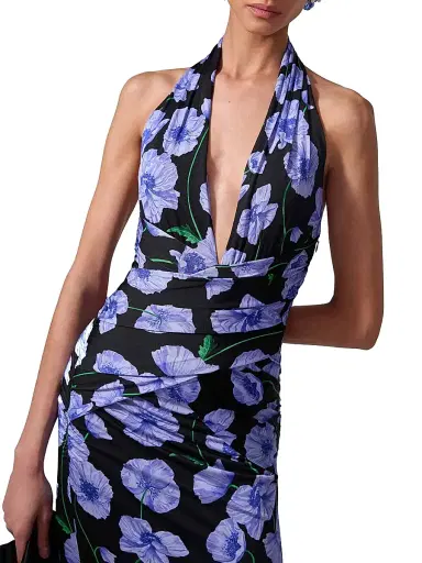 Carolina Herrera Women's Floral Gathered Halter Midi-Dress - Black Multi | Thumbnail 4 Carolina Herrera Women's Floral Gathered Halter Midi-Dress - Black Multi | Thumbnail 4