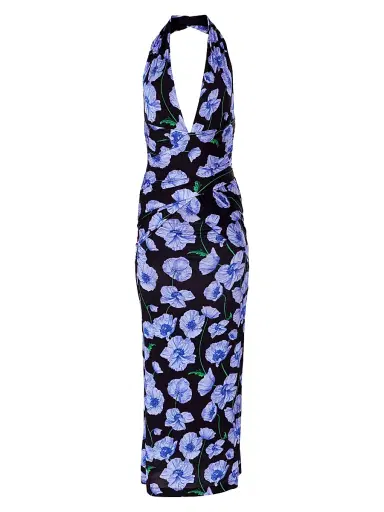 Carolina Herrera Women's Floral Gathered Halter Midi-Dress - Black Multi | Thumbnail 1 Carolina Herrera Women's Floral Gathered Halter Midi-Dress - Black Multi | Thumbnail 1