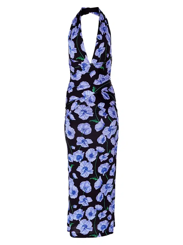 Women's Floral Gathered Halter Midi-Dress - Black Multi