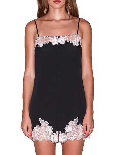 Fleur du Mal Women's Lace Appliqué Silk Slip - Black - Size Medium | Thumbnail 3