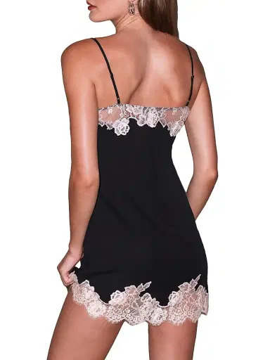 Fleur du Mal Women's Lace Appliqué Silk Slip - Black - Size Medium | Thumbnail 5