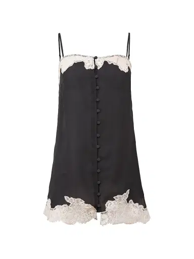 Fleur du Mal Women's Lace Appliqué Silk Slip - Black - Size Medium | Thumbnail 1