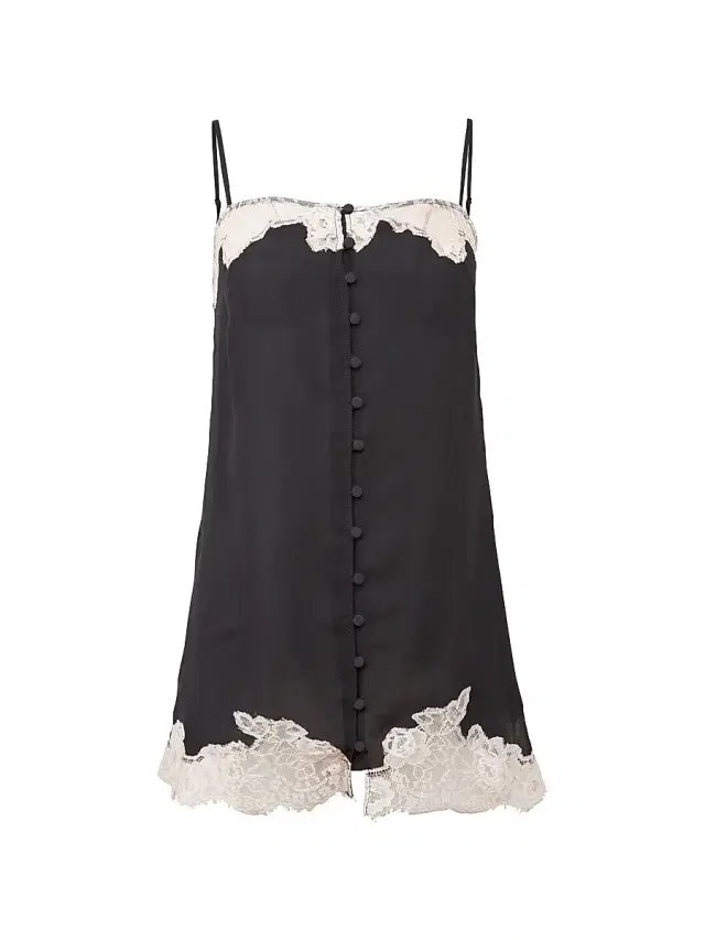 Women's Lace Appliqué Silk Slip - Black
