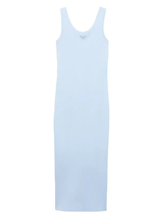 Women's Ribbed Knit Cotton Dress - Light Blue