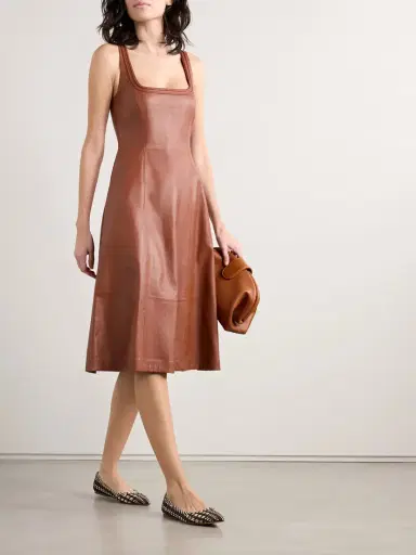 Gabriela Hearst Adaline Pleated Leather Midi Dress | Thumbnail 2