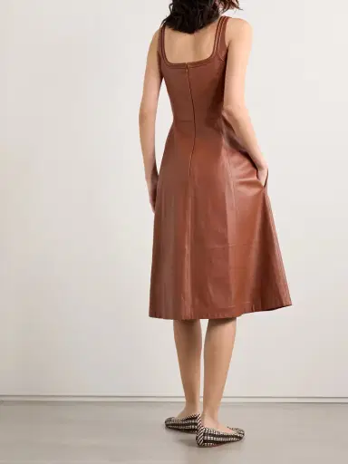 Gabriela Hearst Adaline Pleated Leather Midi Dress | Thumbnail 3