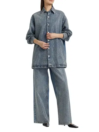 Stella McCartney Women's Hotfix Denim Button-Front Oversized Shirt | Thumbnail 2