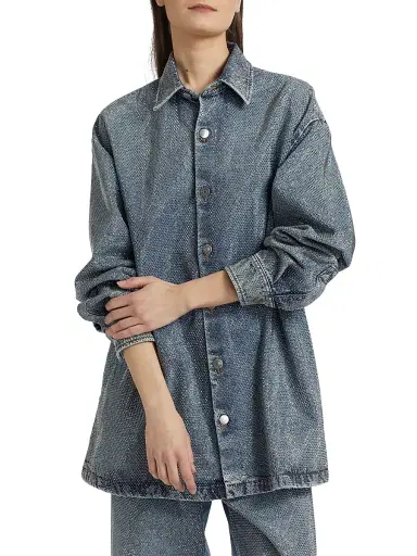 Stella McCartney Women's Hotfix Denim Button-Front Oversized Shirt | Thumbnail 3