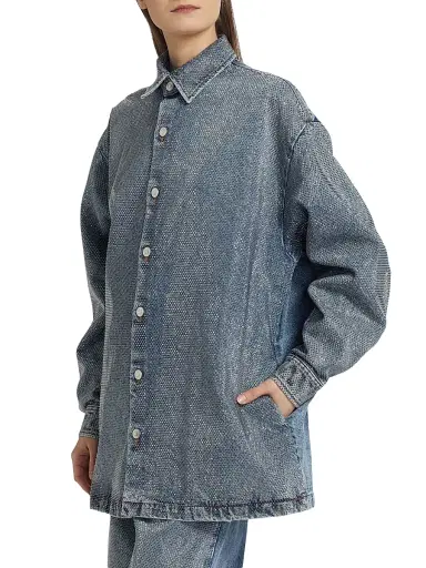 Stella McCartney Women's Hotfix Denim Button-Front Oversized Shirt | Thumbnail 4
