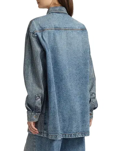 Stella McCartney Women's Hotfix Denim Button-Front Oversized Shirt | Thumbnail 5