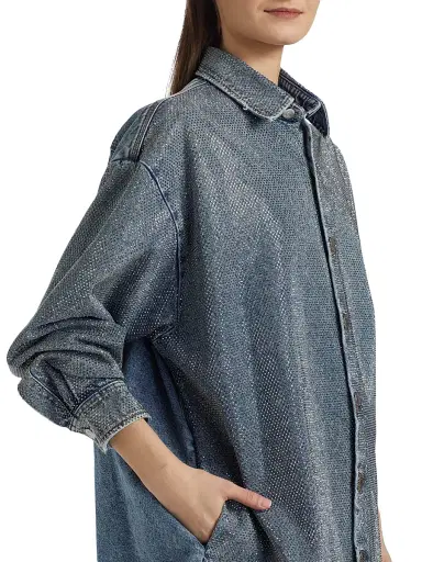 Stella McCartney Women's Hotfix Denim Button-Front Oversized Shirt | Thumbnail 6
