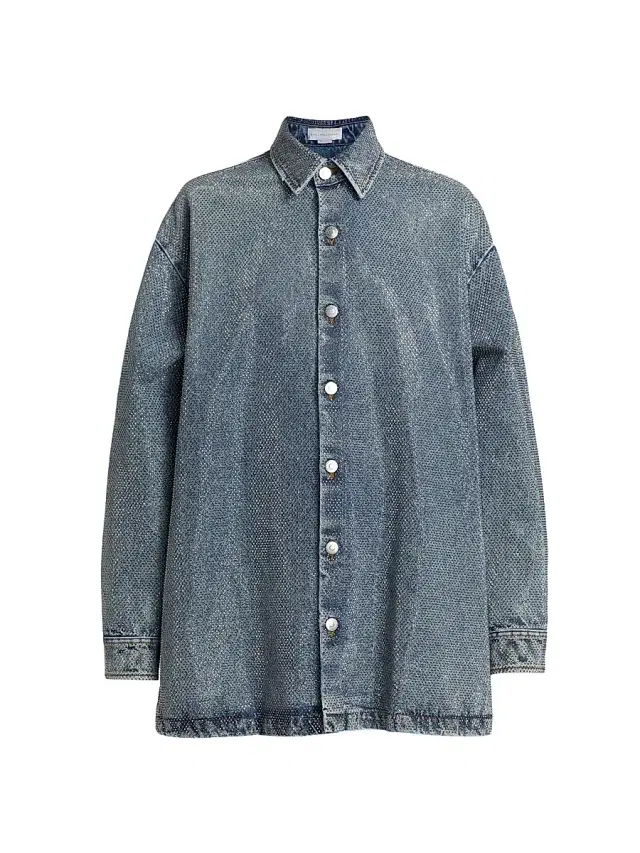 Women's Hotfix Denim Button-Front Oversized Shirt - Vintage Blue Denim