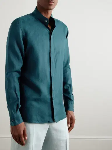 Zegna Grandad-Collar Oasi Linen Shirt - Men | Thumbnail 3