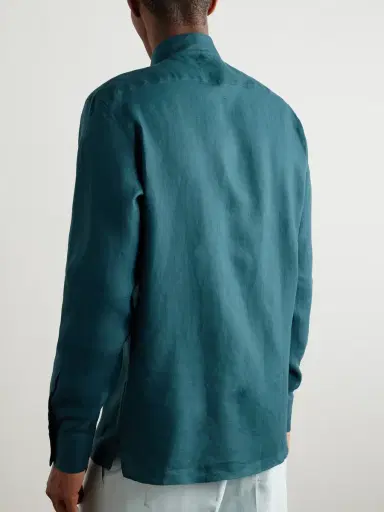 Zegna Grandad-Collar Oasi Linen Shirt - Men | Thumbnail 4
