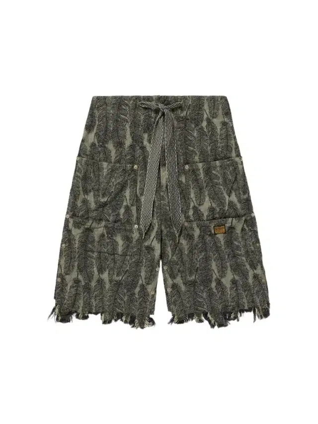 KAPITAL Magpie Straight-Leg Distressed Cotton-Jacquard Drawstring Shorts - Men