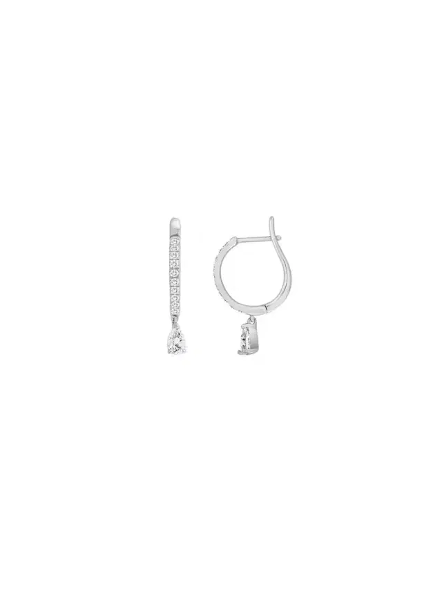 Wish Fine Jewelry 0.53ct Diamond Pear Drop Huggie Hoop Earrings