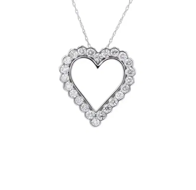 Wish Fine Jewelry 1.0ct Diamond 14K Gold Heart Pendant Chain Necklace