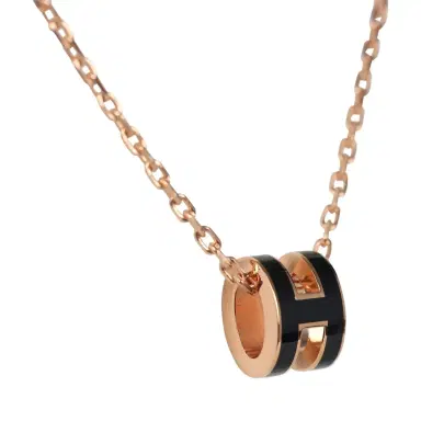 HERMÈS Hermes Mini Pop H Pendant Necklace Black Enamel Lacquered Rose Gold Hardware | Thumbnail 3