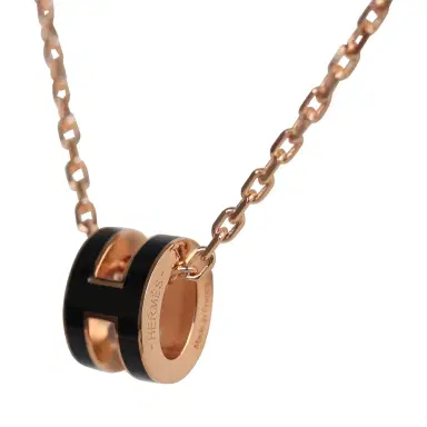 HERMÈS Hermes Mini Pop H Pendant Necklace Black Enamel Lacquered Rose Gold Hardware | Thumbnail 4