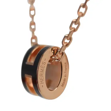 HERMÈS Hermes Mini Pop H Pendant Necklace Black Enamel Lacquered Rose Gold Hardware | Thumbnail 5