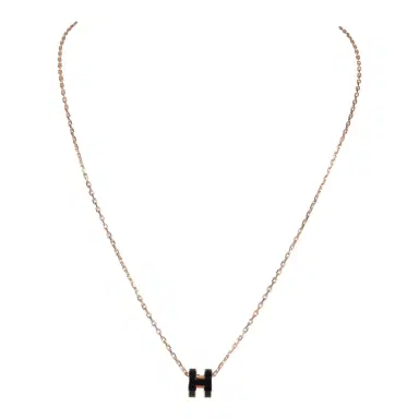 HERMÈS Hermes Mini Pop H Pendant Necklace Black Enamel Lacquered Rose Gold Hardware | Thumbnail 1