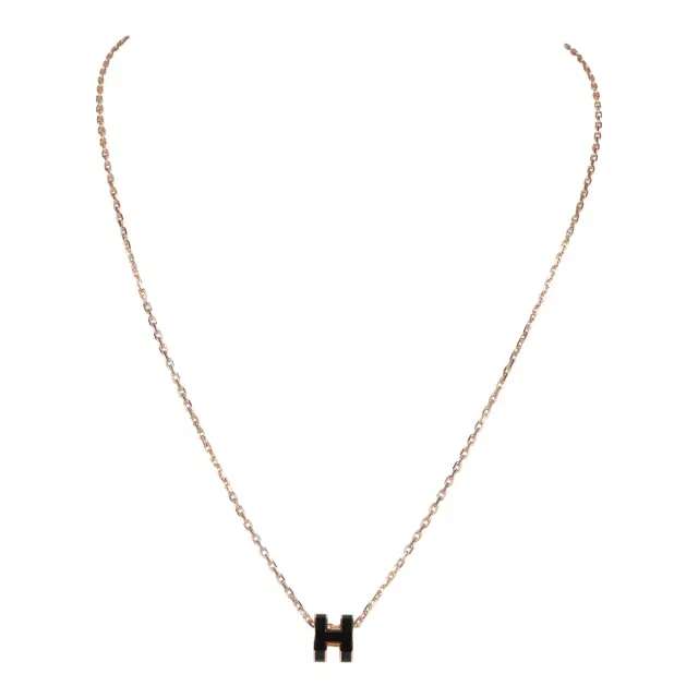 hermes Hermes Mini Pop H Pendant Necklace Black Enamel Lacquered Rose Gold Hardware