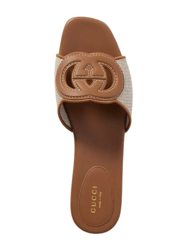 Canvas-trimmed Leather Slides