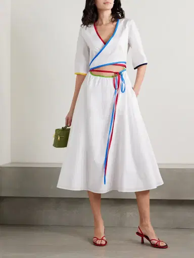 Rosie Assoulin Ribbon Grosgrain-trimmed Cotton-poplin Midi Wrap Dress | Thumbnail 2