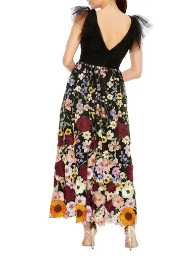 Mac Duggal Women's Embroidered Floral Tulle Midi-Dress - Black Multi - Size 16 | Thumbnail 2 Mac Duggal Women's Embroidered Floral Tulle Midi-Dress - Black Multi - Size 16 | Thumbnail 2