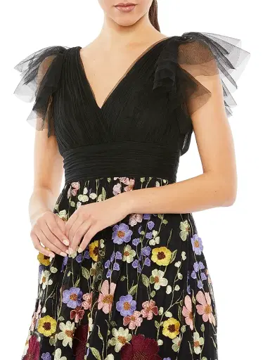 Mac Duggal Women's Embroidered Floral Tulle Midi-Dress - Black Multi - Size 16 | Thumbnail 3 Mac Duggal Women's Embroidered Floral Tulle Midi-Dress - Black Multi - Size 16 | Thumbnail 3