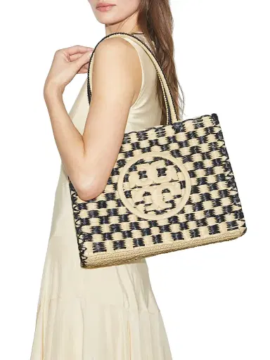 Tory Burch Women's Ella Hand-Crochet Check Tote - Black And Natural | Thumbnail 2