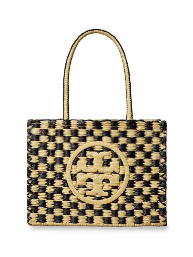 Tory Burch Women's Ella Hand-Crochet Check Tote - Black And Natural | Thumbnail 1