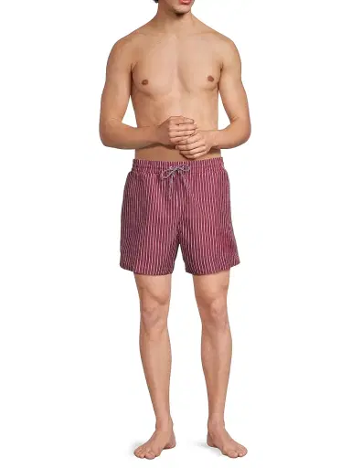Thom Browne Men's Pinstripe Printed Swim Shorts - Burgundy | Thumbnail 2