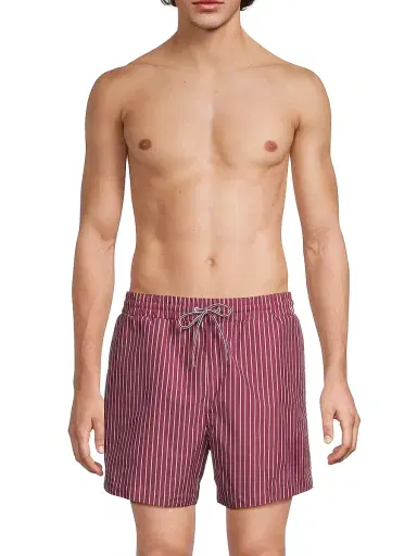 Thom Browne Men's Pinstripe Printed Swim Shorts - Burgundy | Thumbnail 3