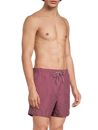 Thom Browne Men's Pinstripe Printed Swim Shorts - Burgundy | Thumbnail 4
