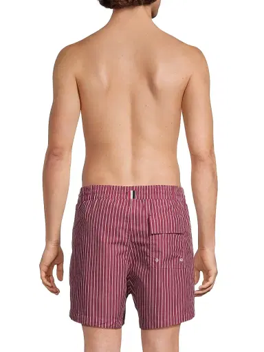 Thom Browne Men's Pinstripe Printed Swim Shorts - Burgundy | Thumbnail 5