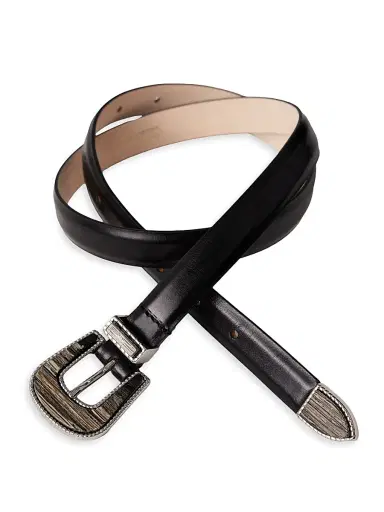 Déhanche Women's Travertine Smooth Leather Belt - Black Silver | Thumbnail 3 Déhanche Women's Travertine Smooth Leather Belt - Black Silver | Thumbnail 3