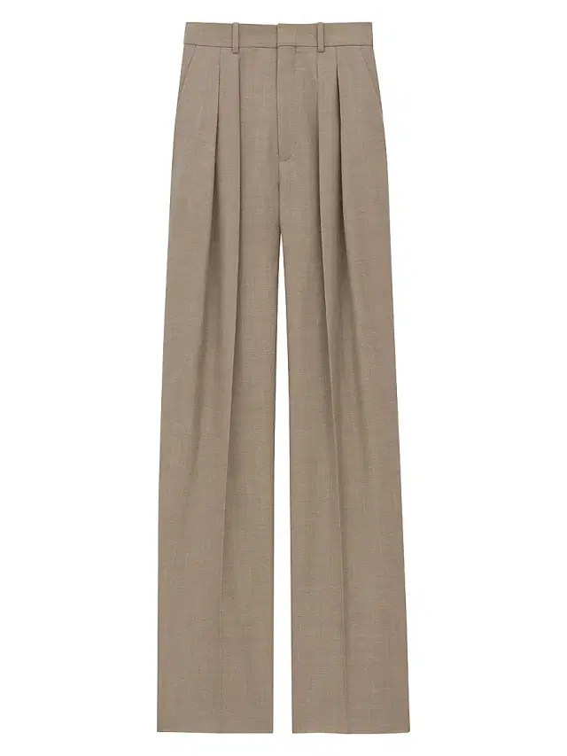 Women's Wide-Leg Pants in Caviar Wool - Taupe Beige
